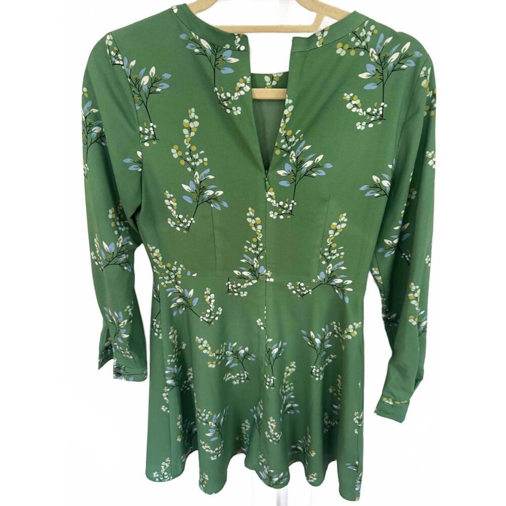 LOFT Women's Green Flower Branch Flare Dress - Picture 5 of 5